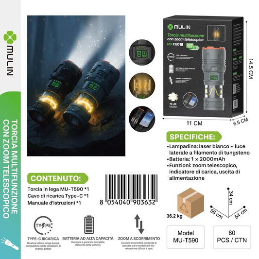 MU-T590 Torcia Multizione con Zoom Telescopico