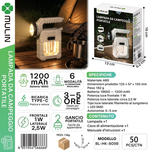 MULIN BL-HK-8098 Lampada da Campeggio