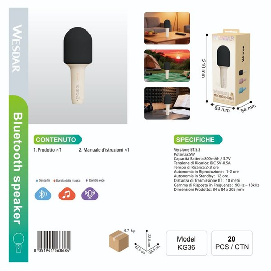 WESDAR KG36 Microfono Wirless con Altoparlante Integrata e Bluetooth