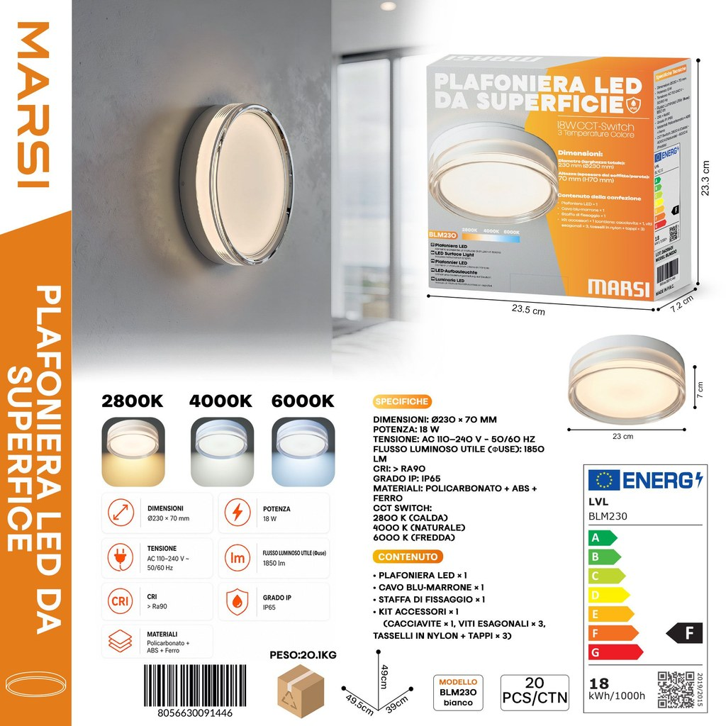 MARSI BLM230 Plafoniera LED da Superfice
