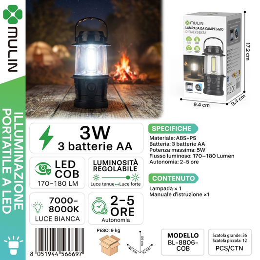 MULIN BL-8806-COB Lampada da Campeggio