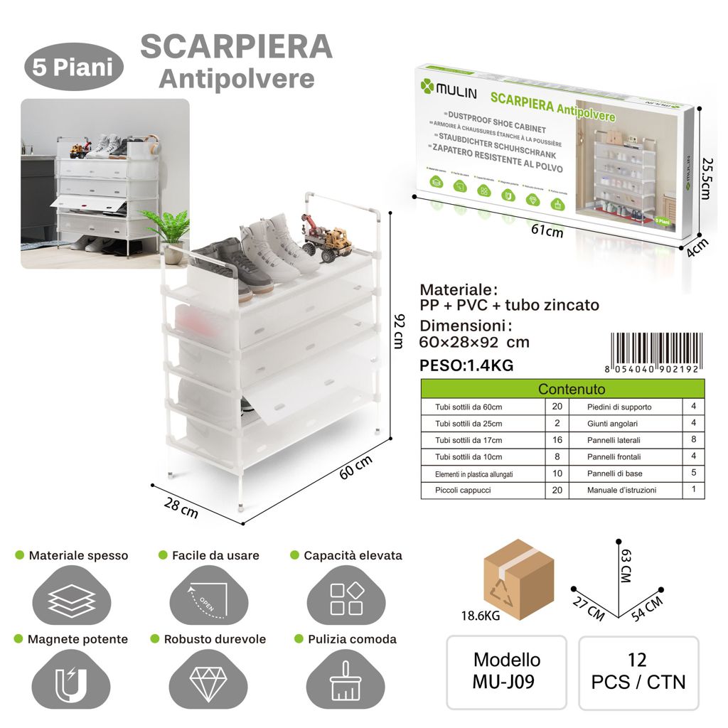 MU-J09 Scarpiera Antipolvere 5 Piani