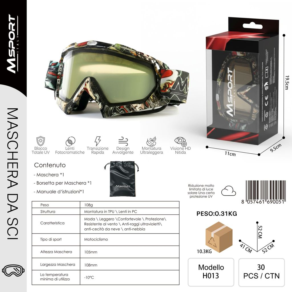 MSPORT H013 Occhiali da Sci
