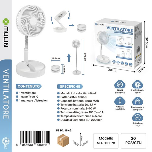MU-DFS370 Ventilatore Pieghevole da Tavolo