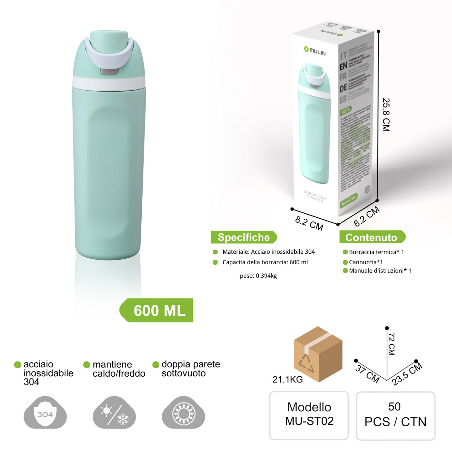 MU-ST02 Borraccia Termica da 600ml