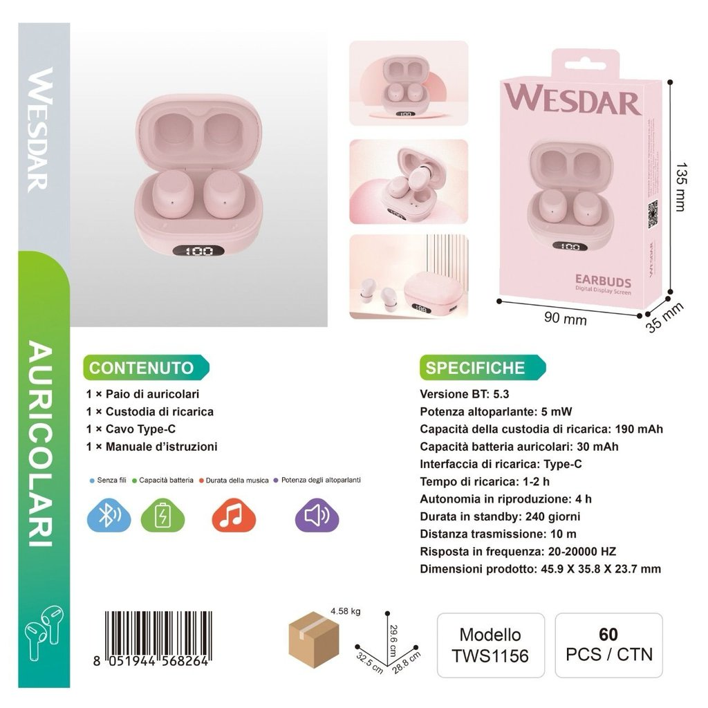 WESDAR TWS1156 Auricolari Wireless