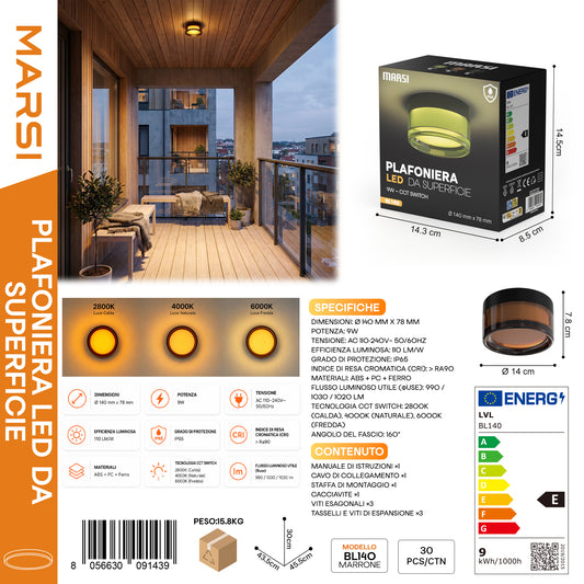 MARSI BL140 Plafoniera LED da Superfice Marrone