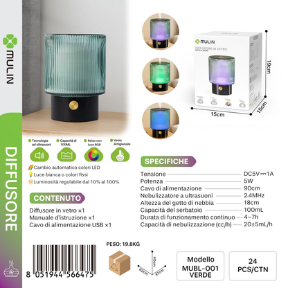 MUBL-001 Diffusore di Aromi in Vetro 100ml RGb