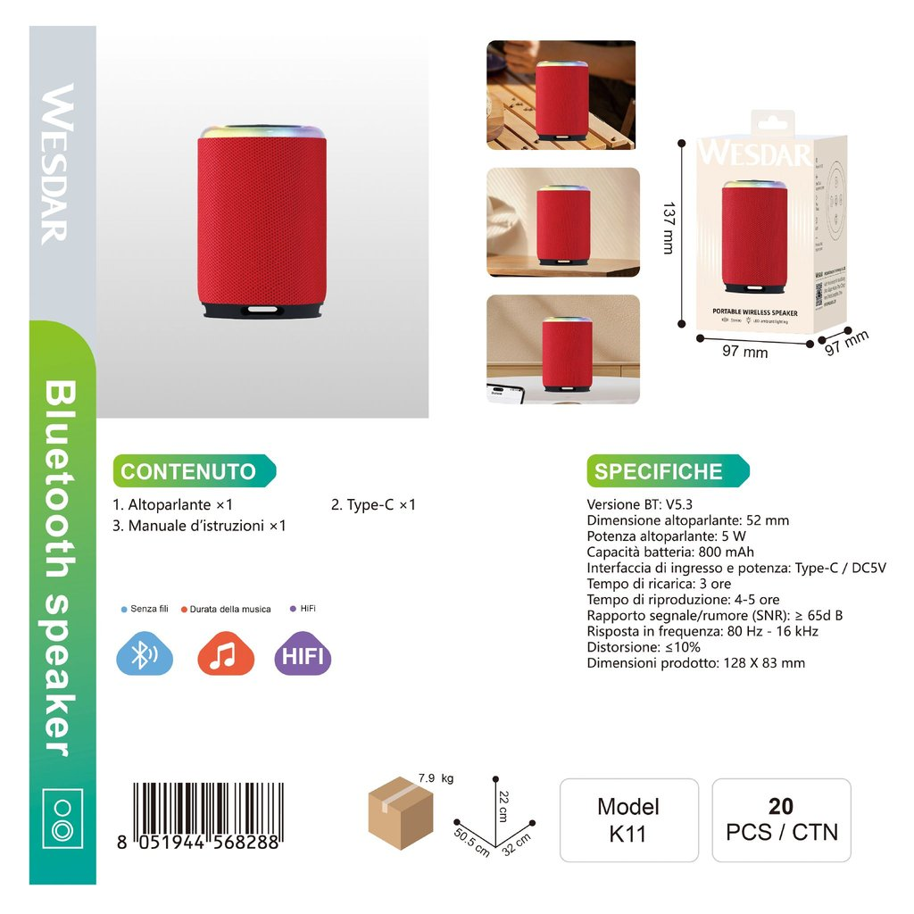 WESDAR K11 Altoparlante Portatile