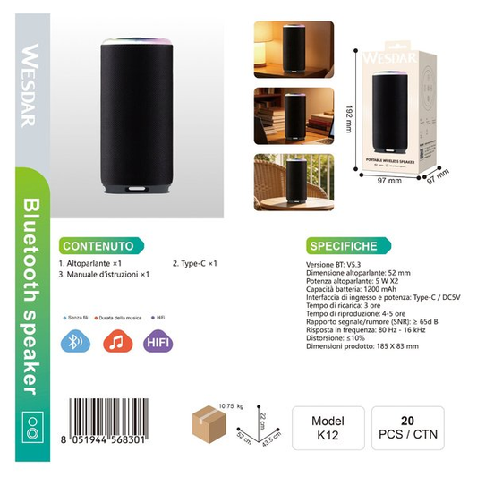 WESDAR K12 Altoparlante Bluetooth
