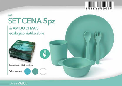 SET CENA 5PZ In Amido di Mais, Ecologico e Riutilizzabile