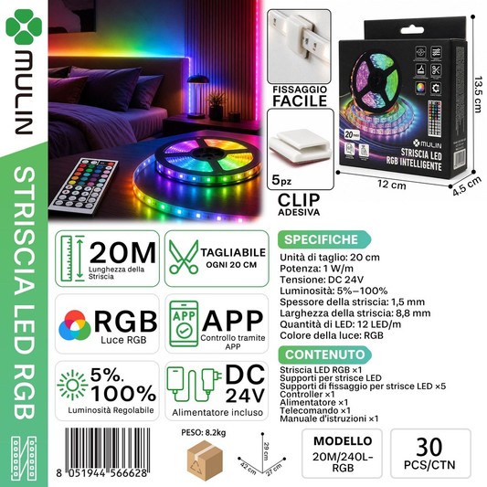 MULIN 20M/240L Striscia LED RGB Intelligente