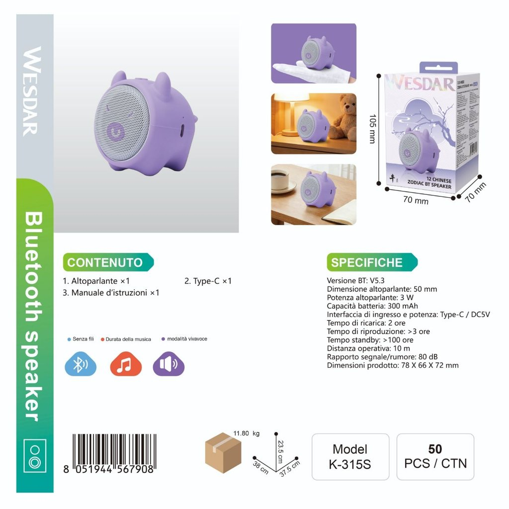 WESDAR K-315S Mini Altoparlante Portatile (Zodiaco Cinese)
