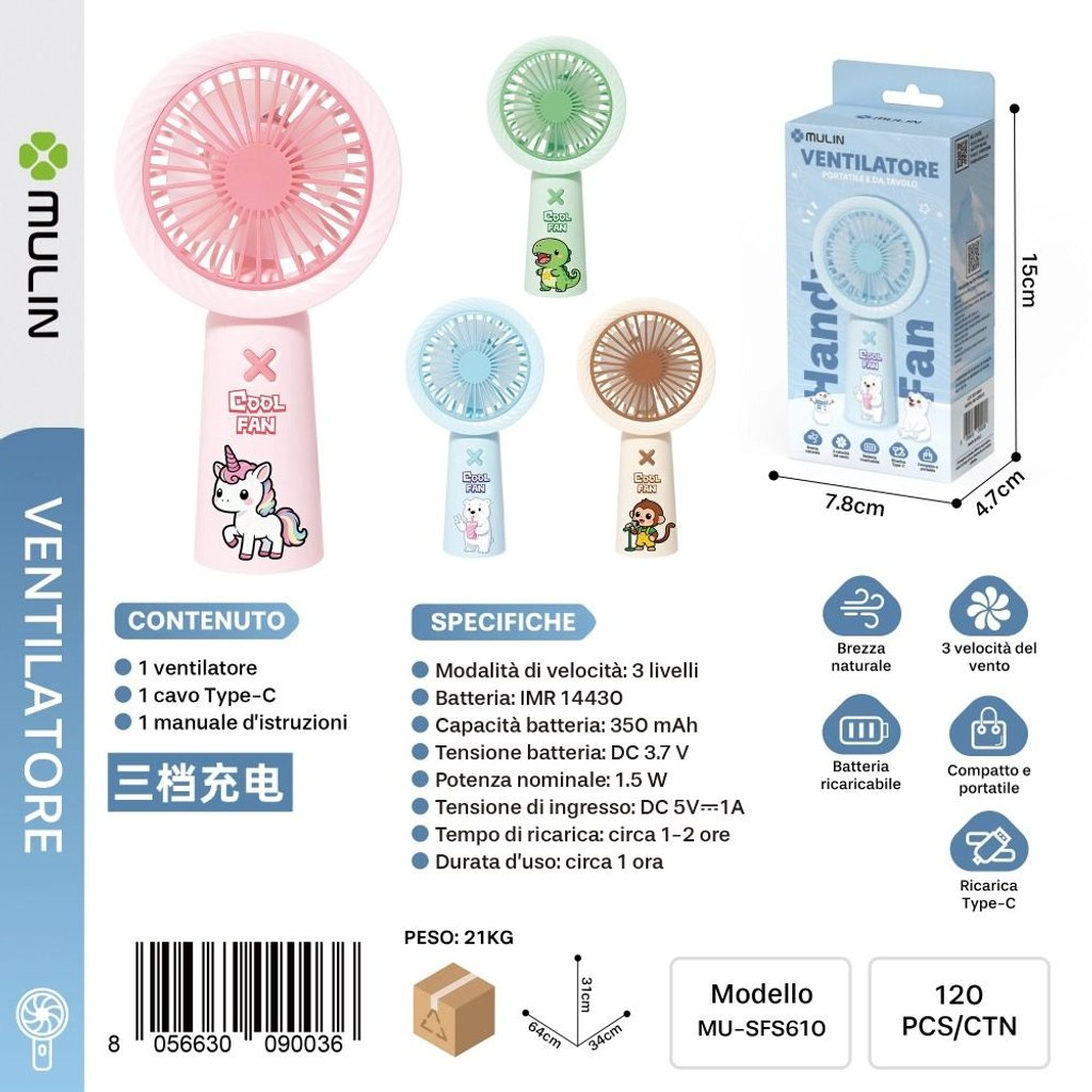 MU-SFS610 Ventilatore Portatile 350mAh