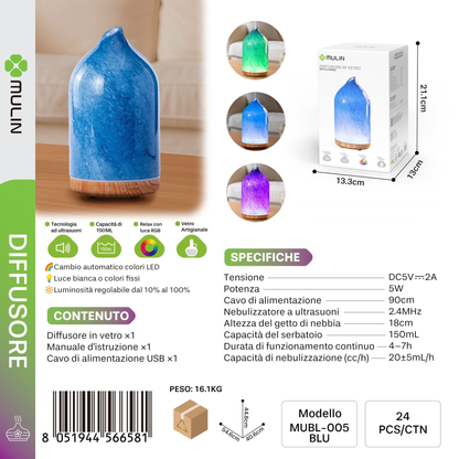 MUBL-005 Diffusore di Aromi in Vetro 150ml RGB