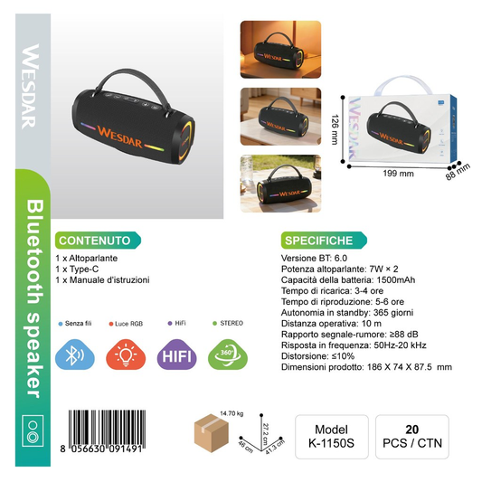 WESDAR K-1150S Altoparlante Bluetooth 7W*2