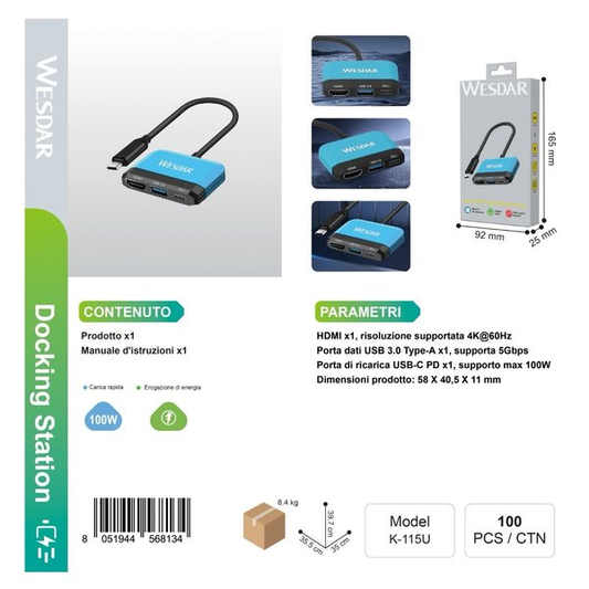 WESDAR K-115U Hub Nero Type-C