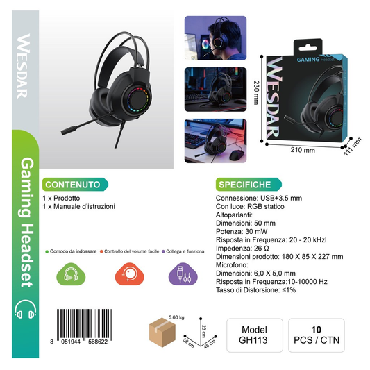 WESDAR GH113 Cuffie Gaming
