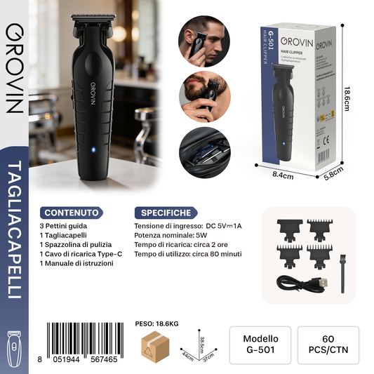 GROVIN G-501 Tagliacapelli con 3 Pettine di Ricambi