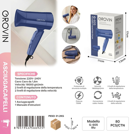 GROVIN G-605 Asciugacappeli 750w Blu