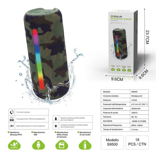Tragbarer kabelloser RGB-Lautsprecher S9500 (Camo)