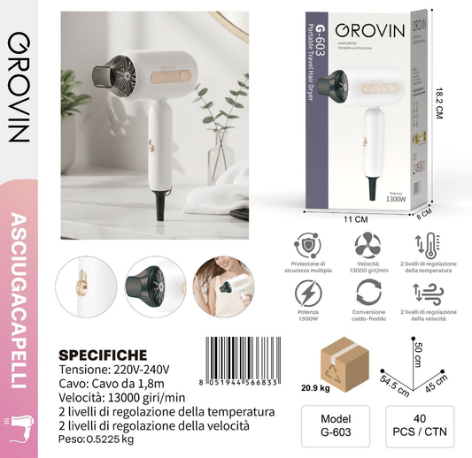 GROVIN G-603 Asciugacapelli 1300w 220v-240v Bianco