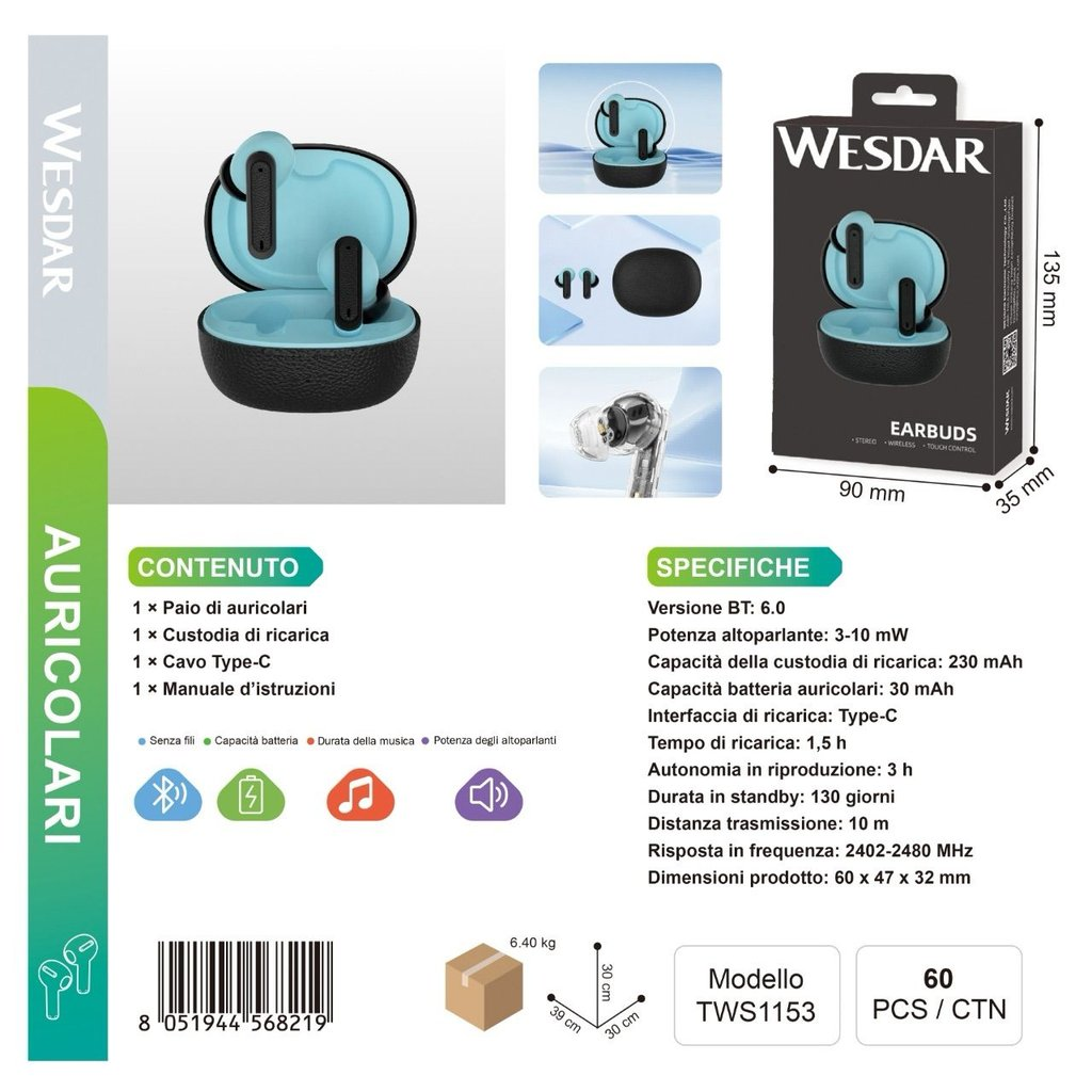 WESDAR TWS1153 Auricolari Wireless