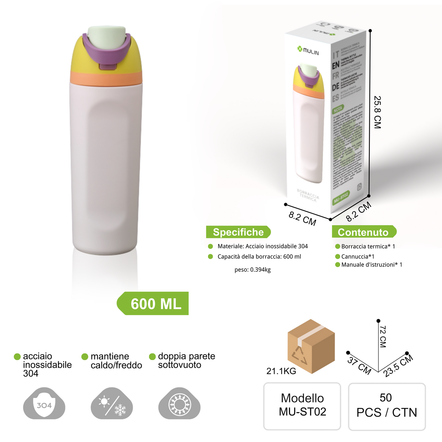 MU-ST02 Borraccia Termica da 600ml