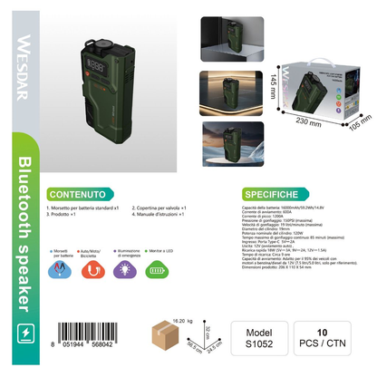 WESDAR S1052 Avviatore per Macchina, Power Bank, 16000mAh