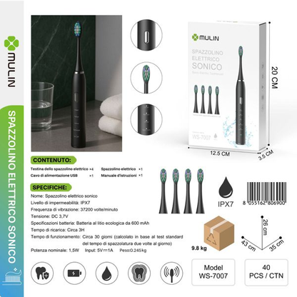 WS-7007 Spazzolino Elettrico per Denti con 3 Ricambi
