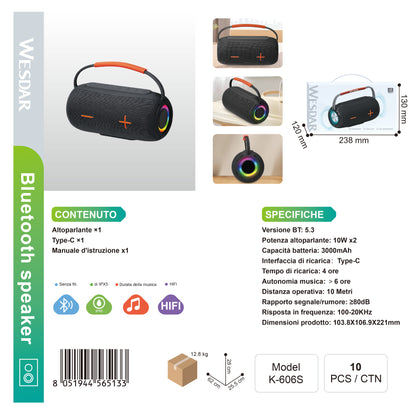 WESDAR K-606S Altoparlante Portatile 10W*2