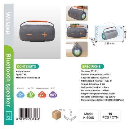 WESDAR K-606S Altoparlante Portatile 10W*2