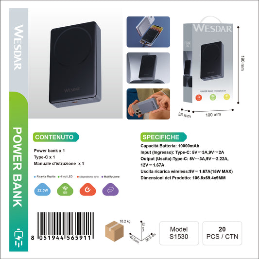 WESDAR S1530 Powerbank 10000mAh 22.5W 15W Max