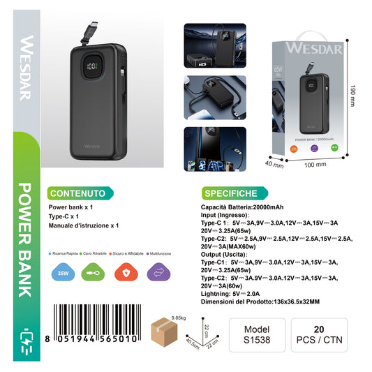 WESDAR S1538 Powerbank 35W 20000mAh