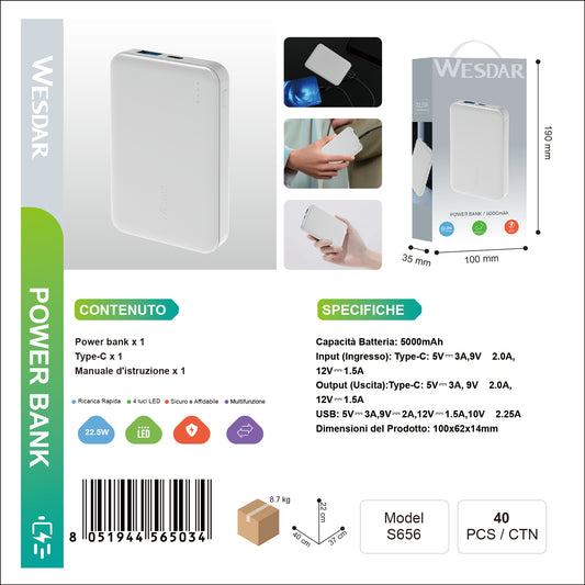 WESDAR S656 Powerbank Portatile 5000mAh
