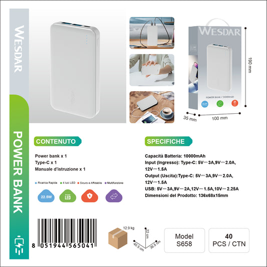 WESDAR S658 Powerbank Portatile 10000mAh