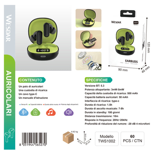 WESDAR TWS1002 Auricolari Bluetooth con Riduzione Rumore