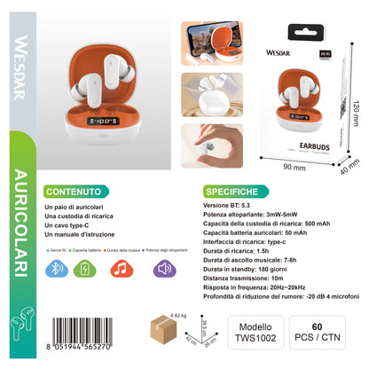 WESDAR TWS1002 Auricolari Bluetooth con Riduzione Rumore