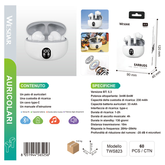 WESDAR TWS823 Auricolari Bluetooth con Riduzione del Rumore