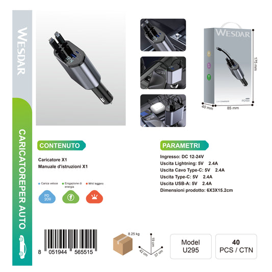 WESDAR U295 Caricatore Per Auto PD 15W