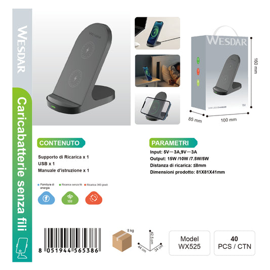 WESDAR WX525 Caricacellulare Magnetico 15w/10w/7.5w/5w 360° Gradi