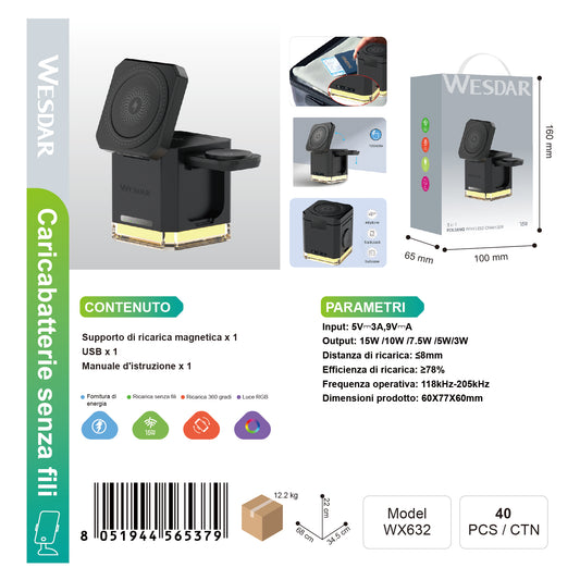 WESDAR WX632 3-in-1 Caricacellulare Magnetico